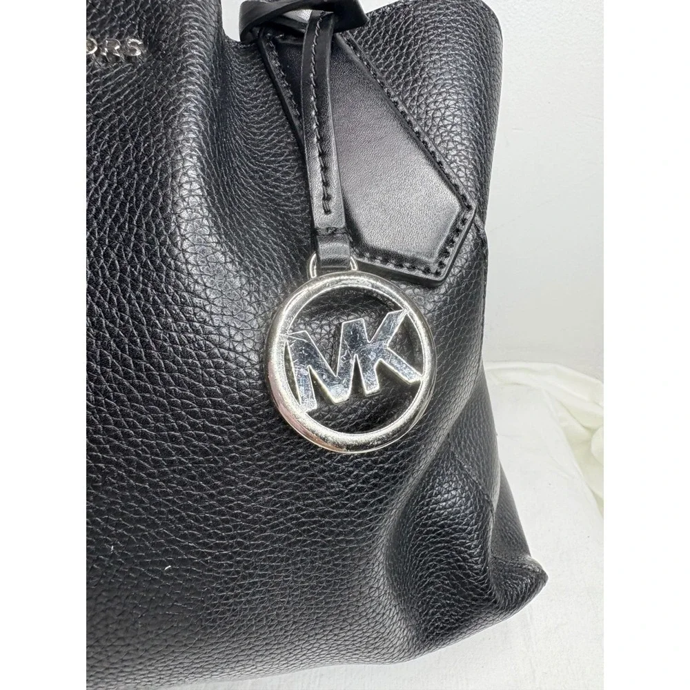 Michael Kors Black Pebbled Leather Tote Handbag Silver Hardware